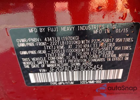 2015 Subaru Xv Crosstrek 2.0I Premium z USA, uszkodzony, nr VIN JF2GPACC4F8235454